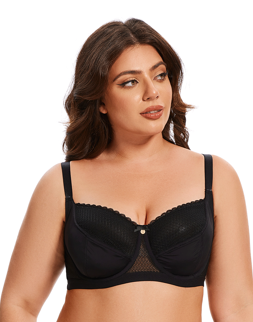 Losha Curvy Cut & Sew Spitzenausschnitt doppellagiger Bügel-BH – Schwarz
