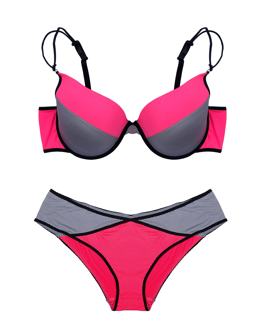 Übergrößen-BH-Set in Neonpink