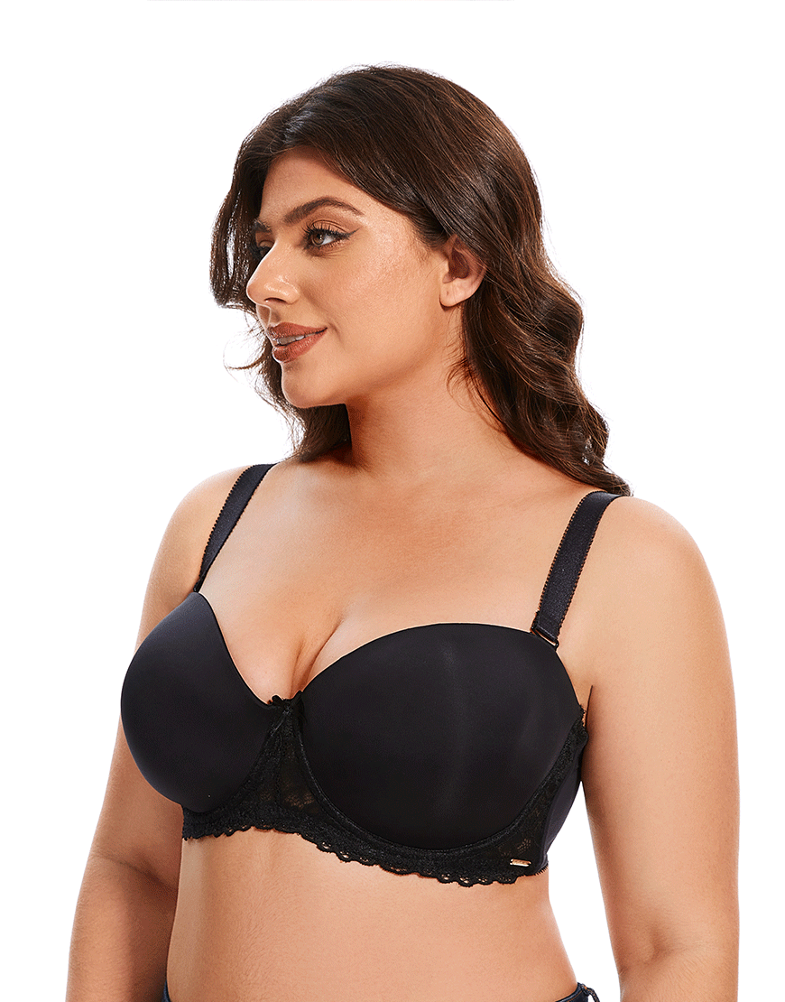 Losha Curvy Leicht gepolsterter trägerloser Bügel-BH – Schwarz