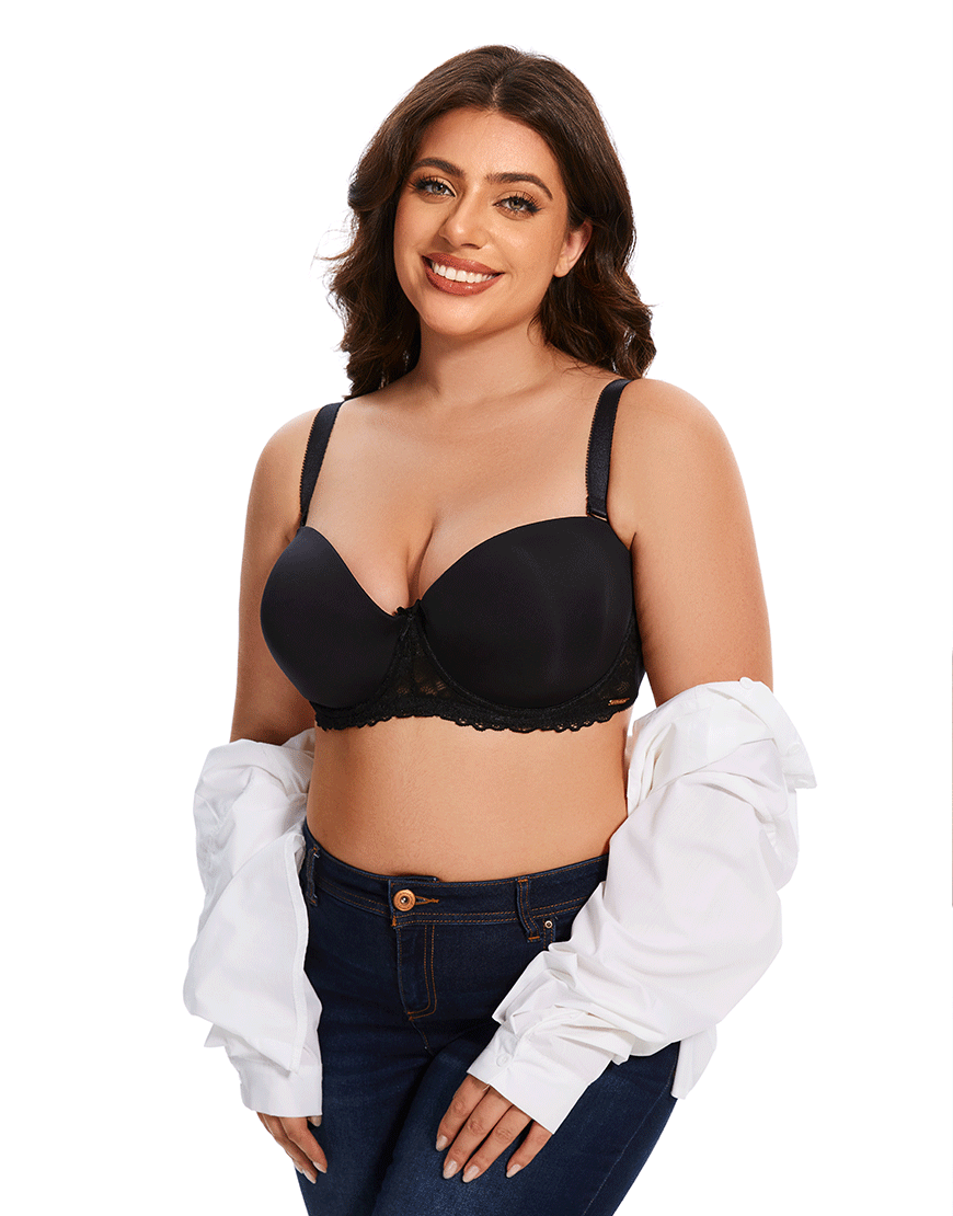 Losha Curvy Leicht gepolsterter trägerloser Bügel-BH – Schwarz