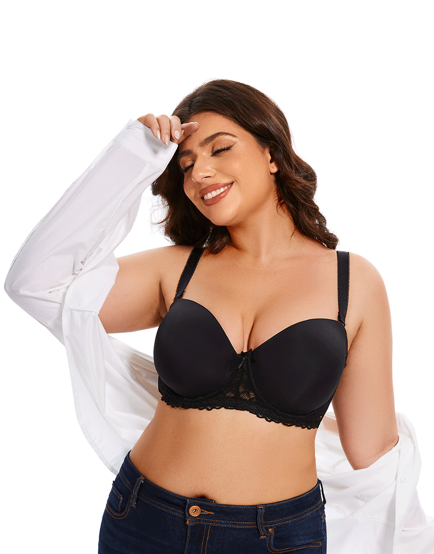 Losha Curvy Leicht gepolsterter trägerloser Bügel-BH – Schwarz