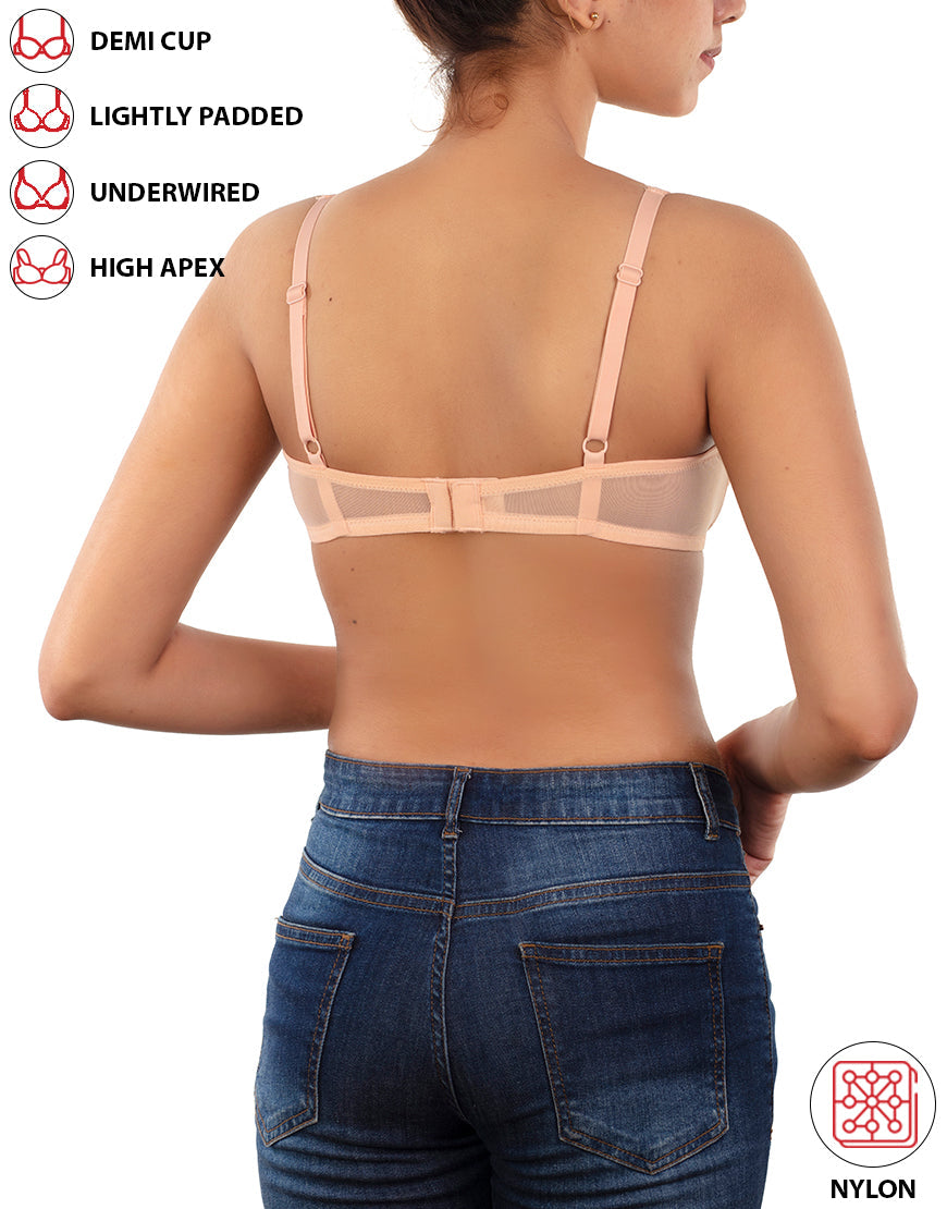 Demi-Cup High Apex, federleicht gepolsterter Spitzen-BH – Rose Cloud