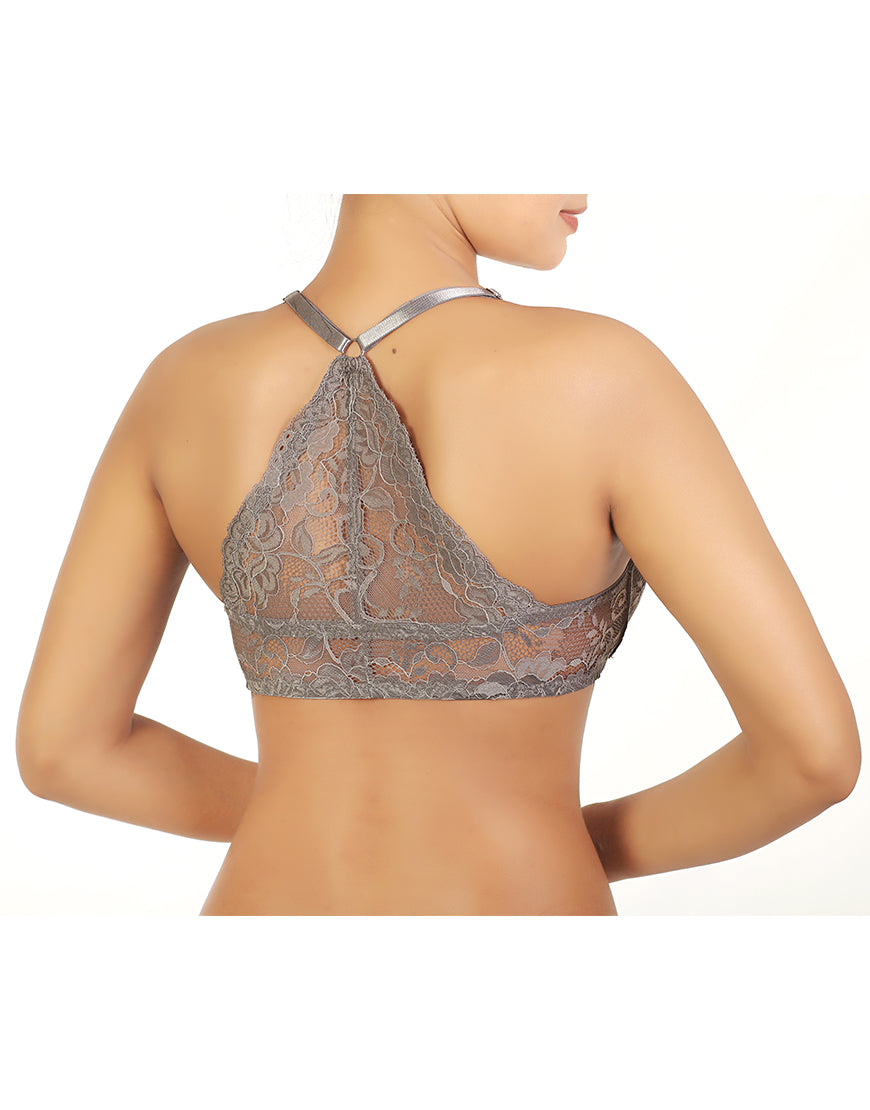 Packung mit 2 eleganten Rücken-Spitzen-BHs mit Frontöffnung – Blassgelb