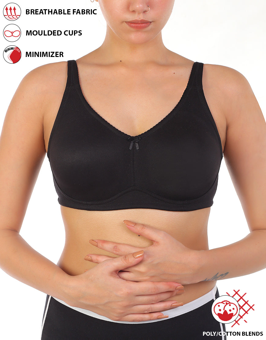 BH mit voller Abdeckung, super Unterstützung, nahtlos geformte Cups, Minimizer – Schwarz