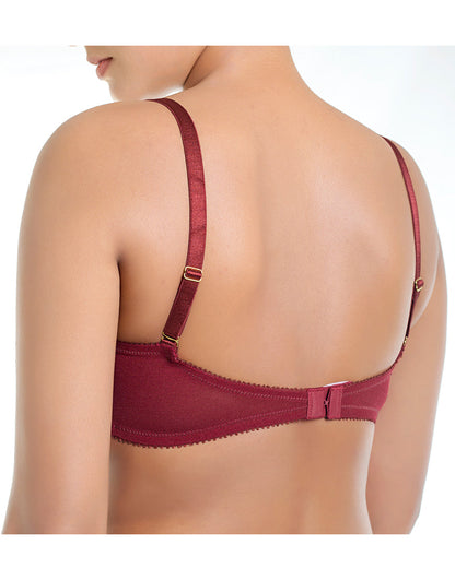 ZEN Serie leicht gepolsterter BH mit Bügel, tiefem Rückenausschnitt und Schwanenhaken-Trägern – Merlot