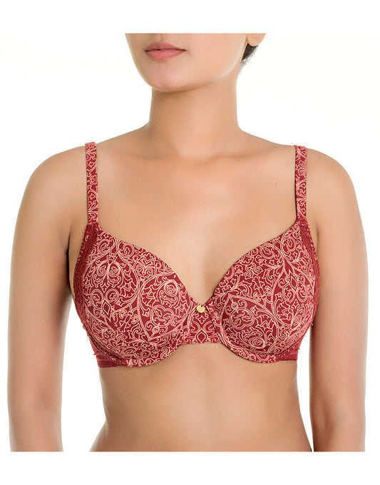 ZEN Serie Spitzen-BH mit Bügel, superweichen, leicht gepolsterten Cups – Merlot