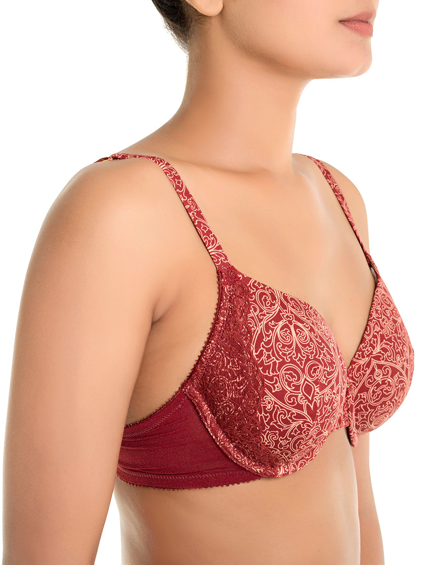 ZEN Serie Spitzen-BH mit Bügel, superweichen, leicht gepolsterten Cups – Merlot