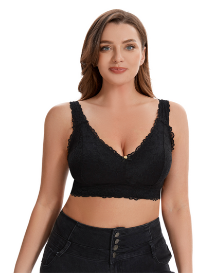 Losha Curvy Doppellagiges Bralette aus durchgehender Spitze – Schwarz