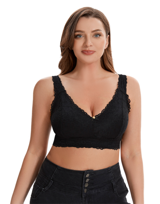 Losha Curvy Doppellagiges Bralette aus durchgehender Spitze – Schwarz