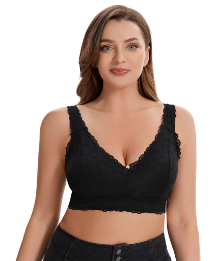 Losha Curvy Doppellagiges Bralette aus durchgehender Spitze – Schwarz