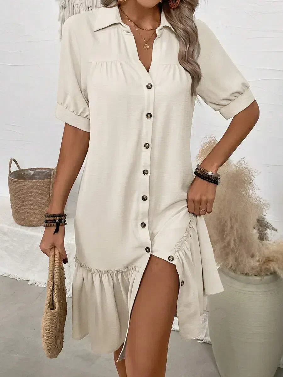 Victoria™ | Lässiges Button-Kleid mit Stufensaum
