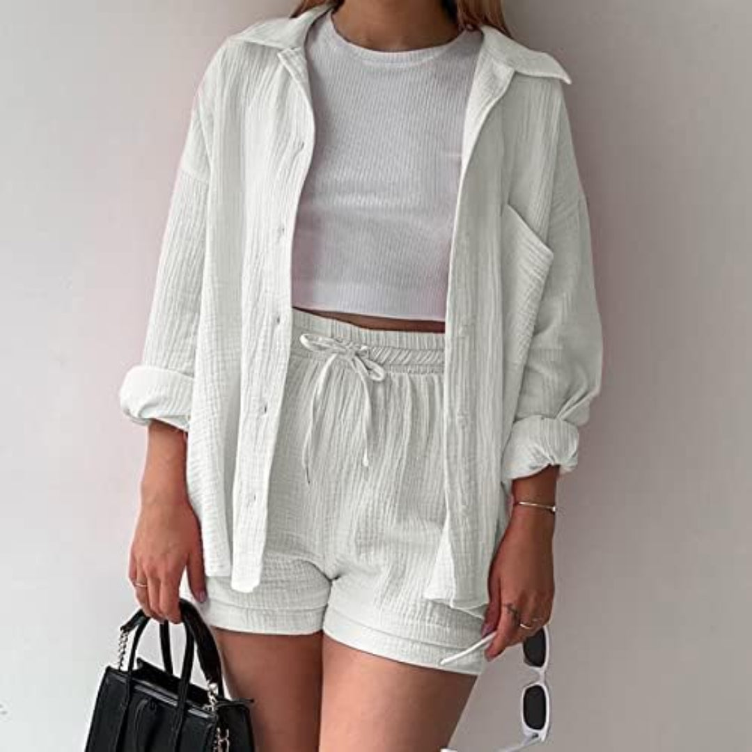 Elara™ | Weiches Baumwoll-Set aus Hemd und Shorts