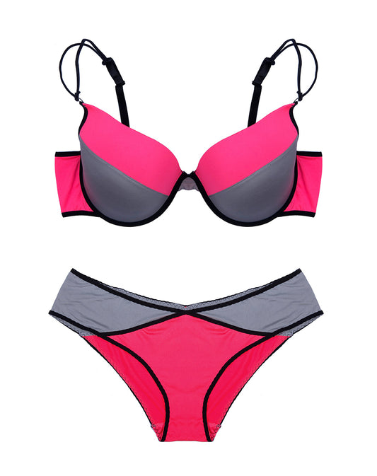 Übergrößen-BH-Set in Neonpink