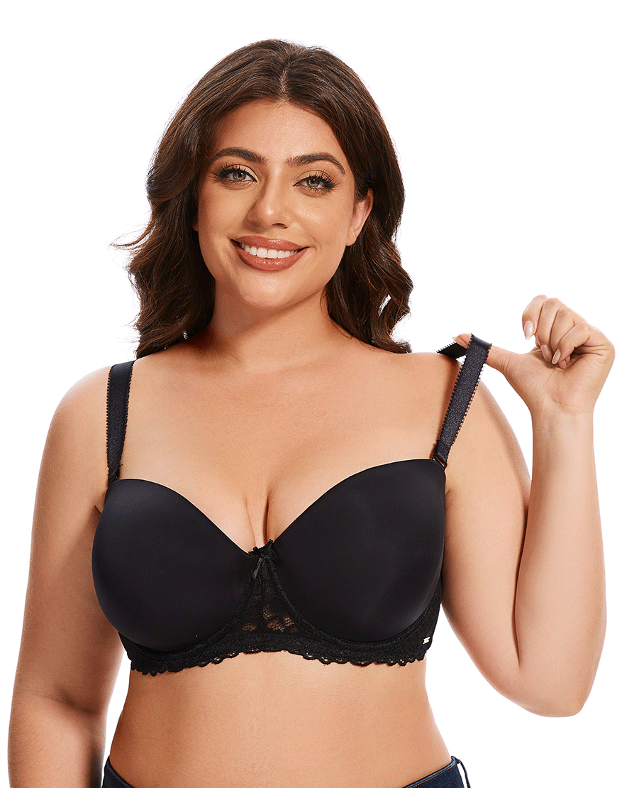 Losha Curvy Leicht gepolsterter trägerloser Bügel-BH – Schwarz