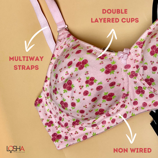 Baumwoll-BH, doppellagig, ohne Bügel, bedruckt – Baby-Rose-Print