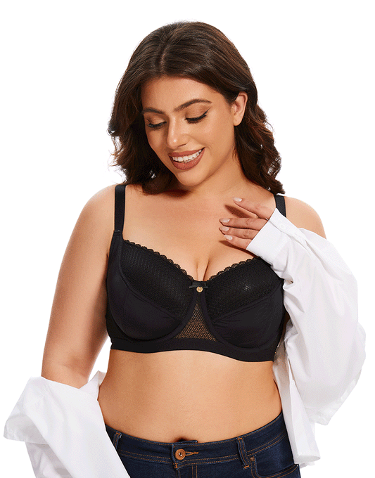 Losha Curvy Cut & Sew Spitzenausschnitt doppellagiger Bügel-BH – Schwarz