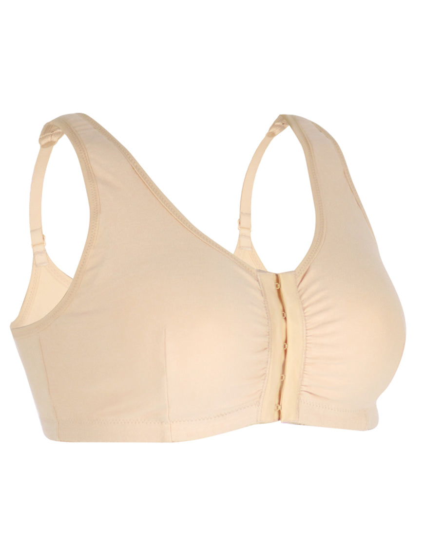 LOSHA Baumwoll-Frontverschluss Post-Operativer BH mit Taschen – Hautfarbe