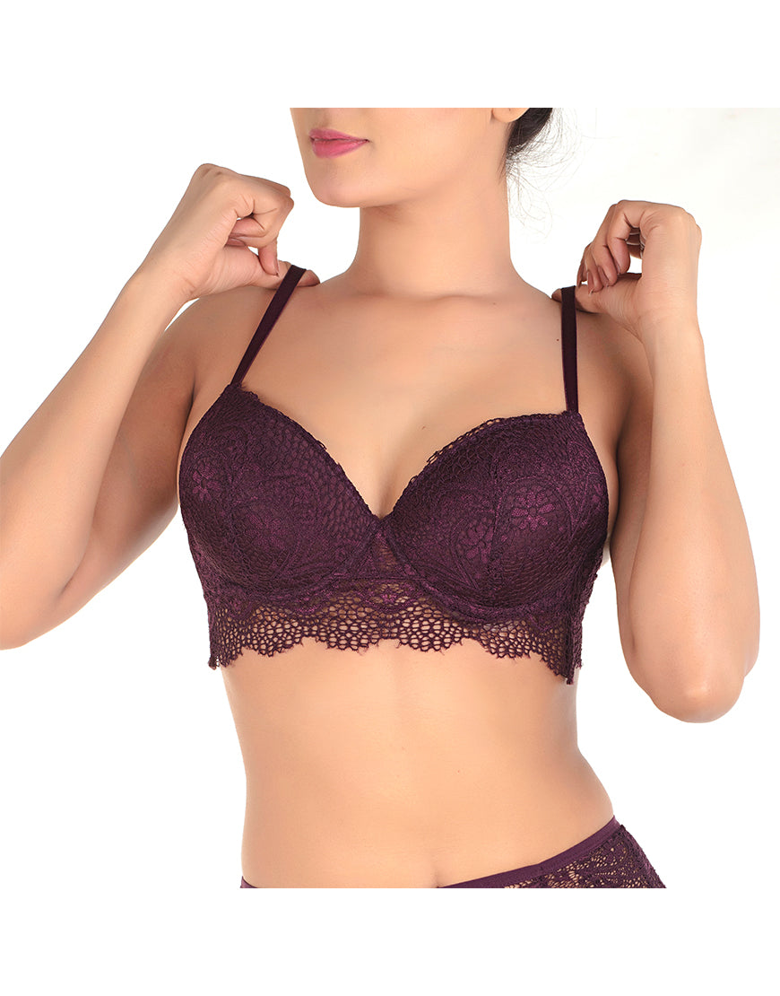 Spitzen-Push-up-BH-Set mit Strapsgürtel – Feige