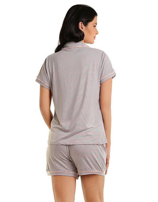 Tahari Hemd- und Shorts-Set mit Knopfleiste – Graue Minis