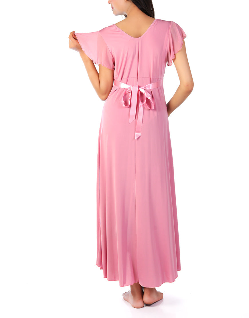 Zweiteiliges Nachthemd mit Spitzenkragen – Baby Pink