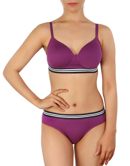 Leicht gepolsterter Nicht-Bügel T-Shirt BH mit passender Panty – Lila