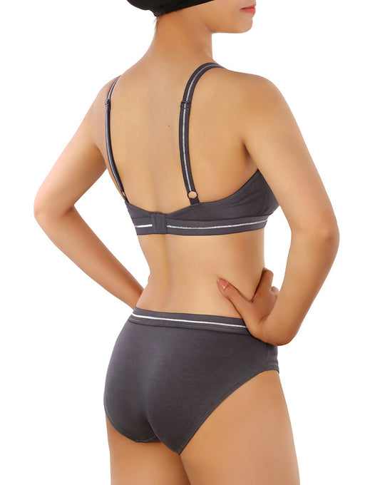 Doppellagiger Baumwoll-Wirefree BH mit passender Panty – Grau