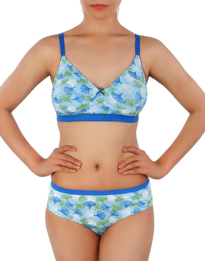 Doppellagiger Baumwoll-Wirefree BH mit passender Panty – Blau