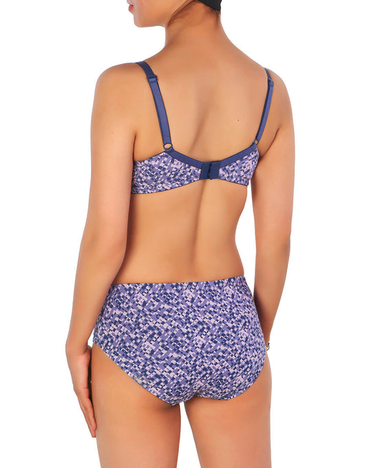 Doppellagiger Full-Coverage Baumwoll-Wirefree BH mit passender Panty – Lila Print