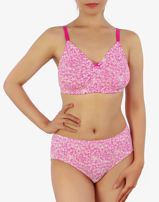 Doppellagiger Full-Coverage Baumwoll-Wirefree BH mit passender Panty – Pink Print