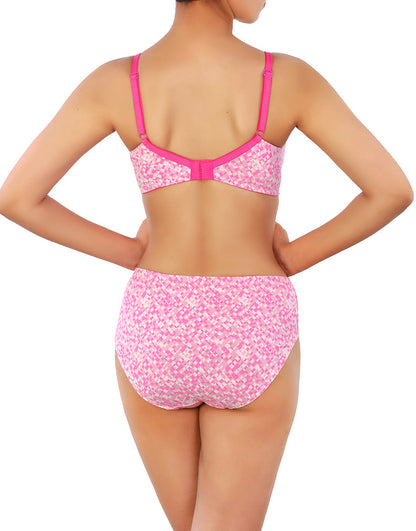 Doppellagiger Full-Coverage Baumwoll-Wirefree BH mit passender Panty – Pink Print
