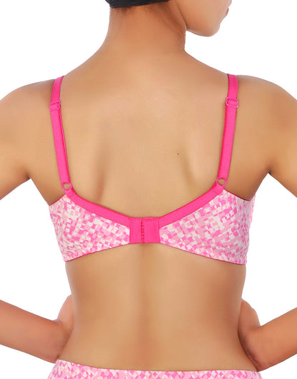 Doppellagiger Baumwoll-BH mit voller Abdeckung, ohne Bügel, mit Diamantgeometrie-Print – Pink
