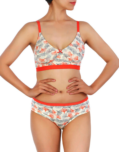 Doppellagiger Baumwoll-Wirefree BH mit passender Panty – Orange