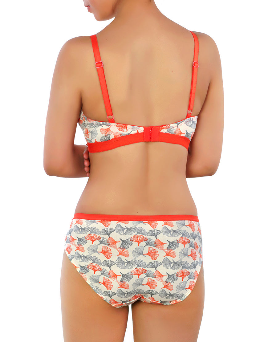Doppellagiger Baumwoll-Wirefree BH mit passender Panty – Orange
