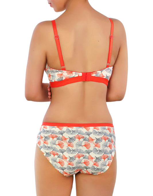 Doppellagiger Baumwoll-Wirefree BH mit passender Panty – Orange
