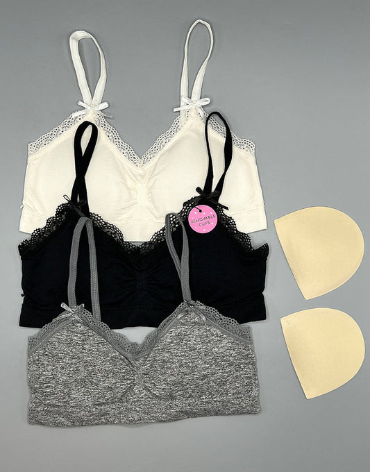 Teens Pack mit 3 Trainings-BHs mit herausnehmbaren Polstern – Schwarz/Grau/Off-White
