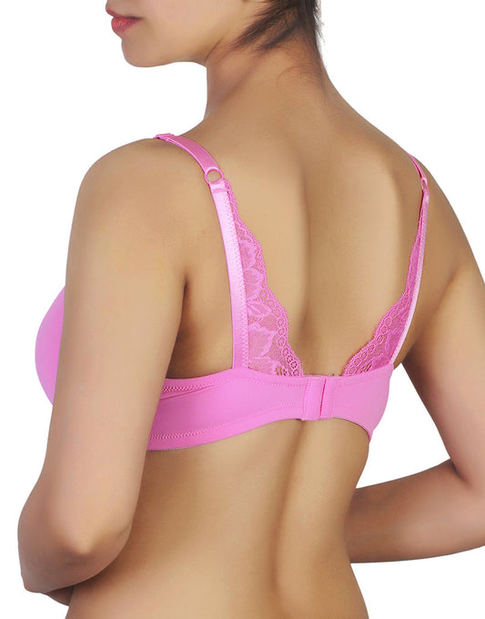 Bügelloser T-Shirt-BH mit Spitzenakzent – Pink Cosmos