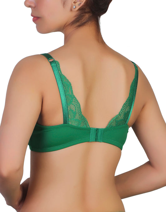Bügelloser T-Shirt-BH mit Spitzenakzent – Abundant Green