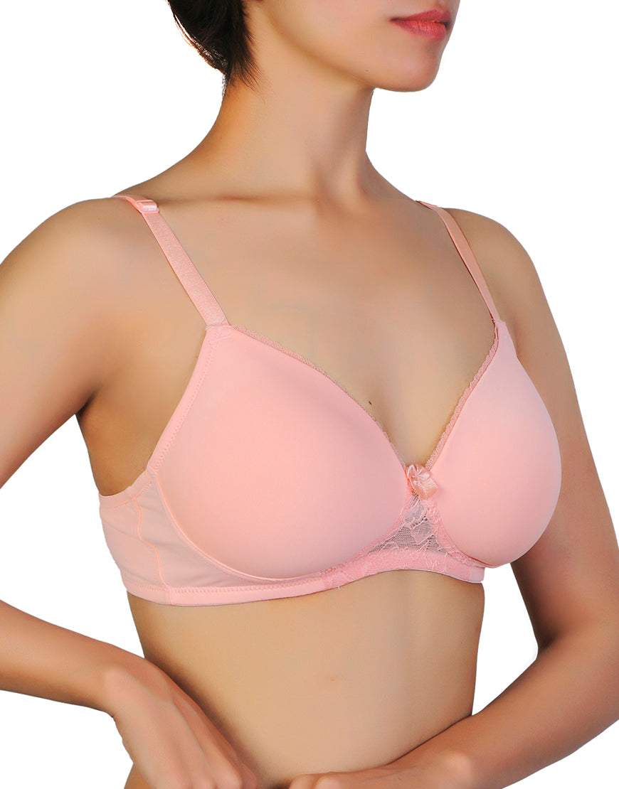 Bügelloser T-Shirt-BH mit Spitzenakzent – Peach Pearl