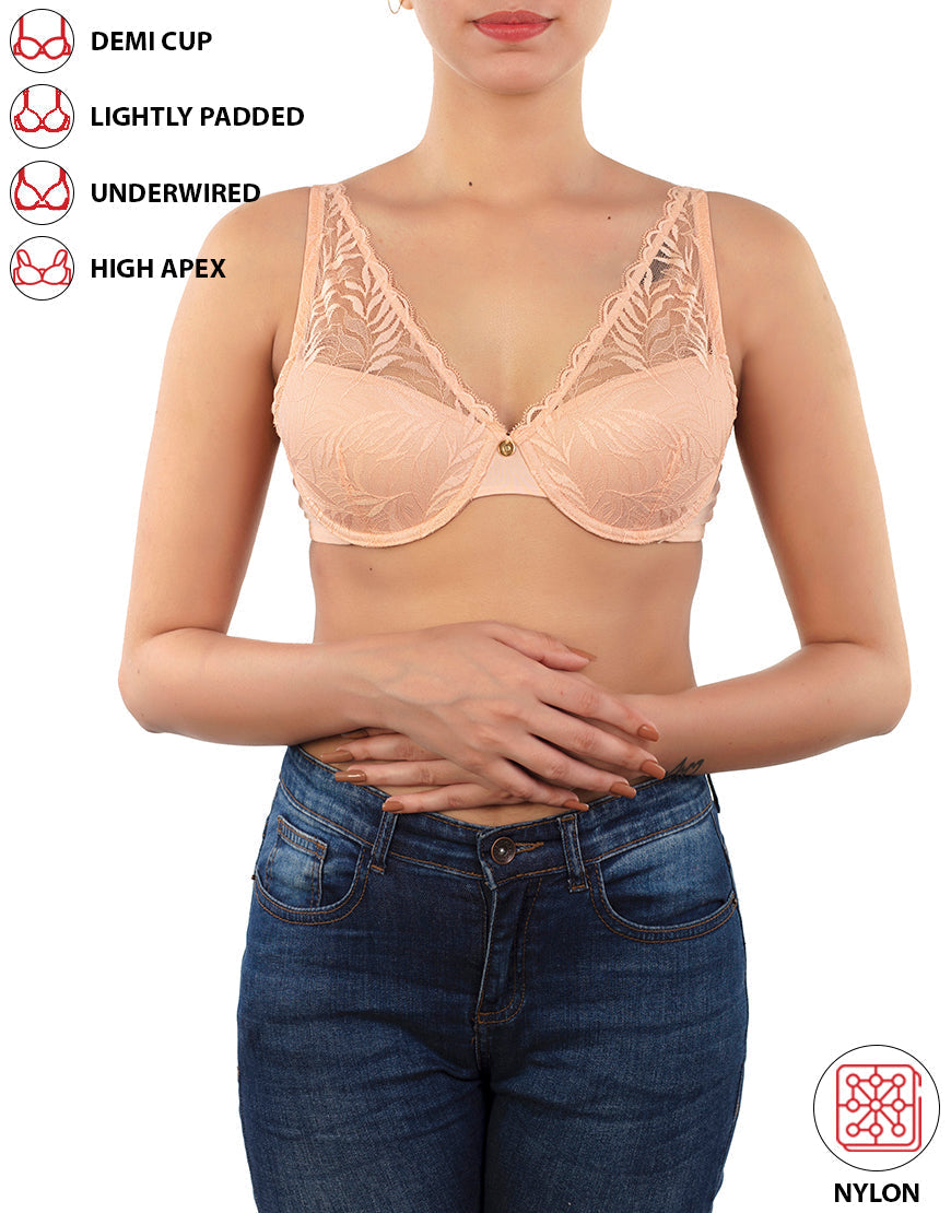 Demi-Cup High Apex, federleicht gepolsterter Spitzen-BH – Rose Cloud