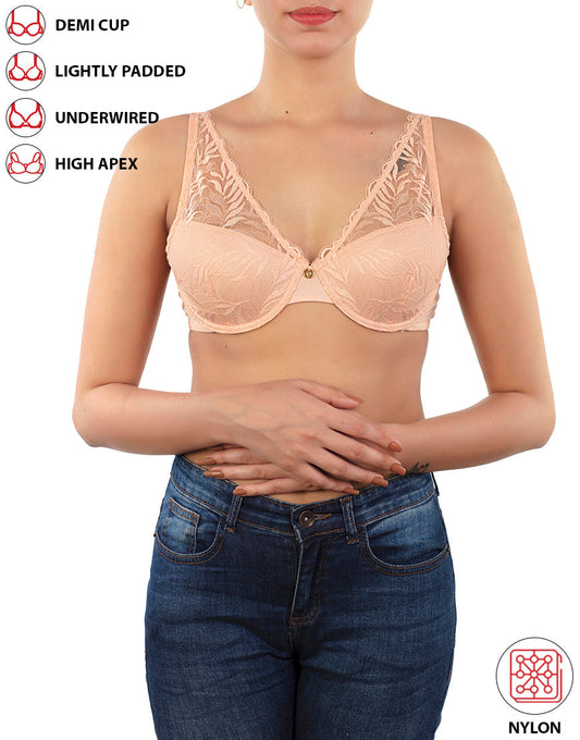 Demi-Cup High Apex, federleicht gepolsterter Spitzen-BH – Rose Cloud