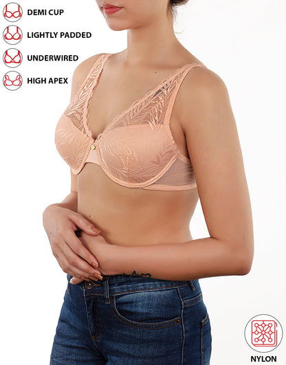 Demi-Cup High Apex, federleicht gepolsterter Spitzen-BH – Rose Cloud