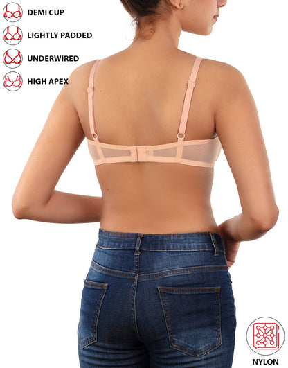 Demi-Cup High Apex, federleicht gepolsterter Spitzen-BH – Rose Cloud