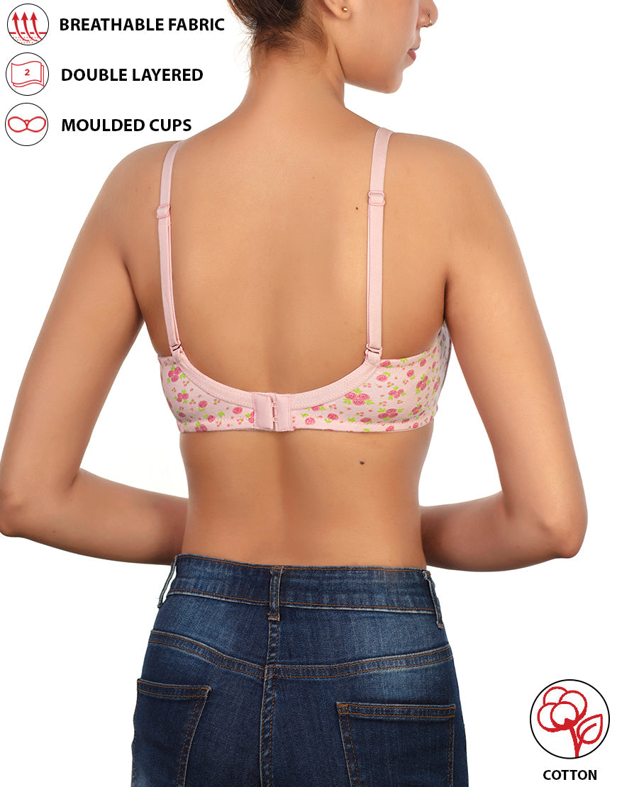 Baumwoll-BH, doppellagig, ohne Bügel, bedruckt – Baby-Rose-Print