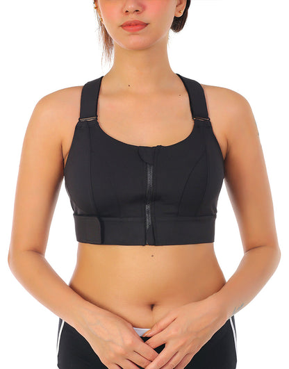Premium-Qualität Frontverschluss gepolsterter High-Impact-Sport-BH mit verstellbarem Bund – Schwarz