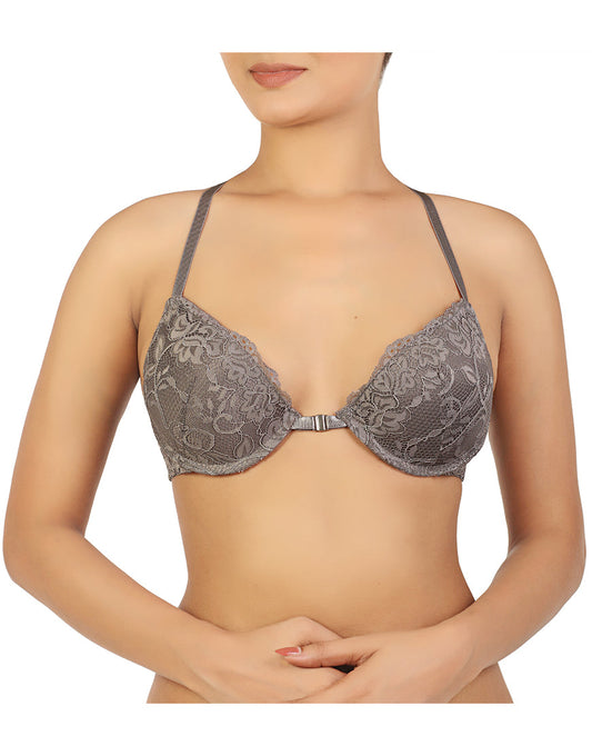 Packung mit 2 eleganten Rücken-Spitzen-BHs mit Frontöffnung – Blassgelb