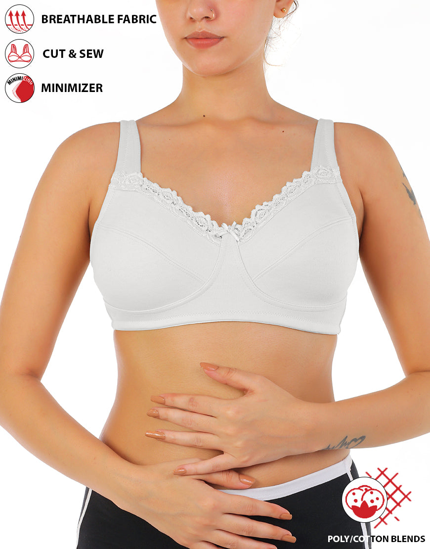BH mit voller Abdeckung, super Unterstützung, Cut & Sew Cups, Minimizer – Weiß
