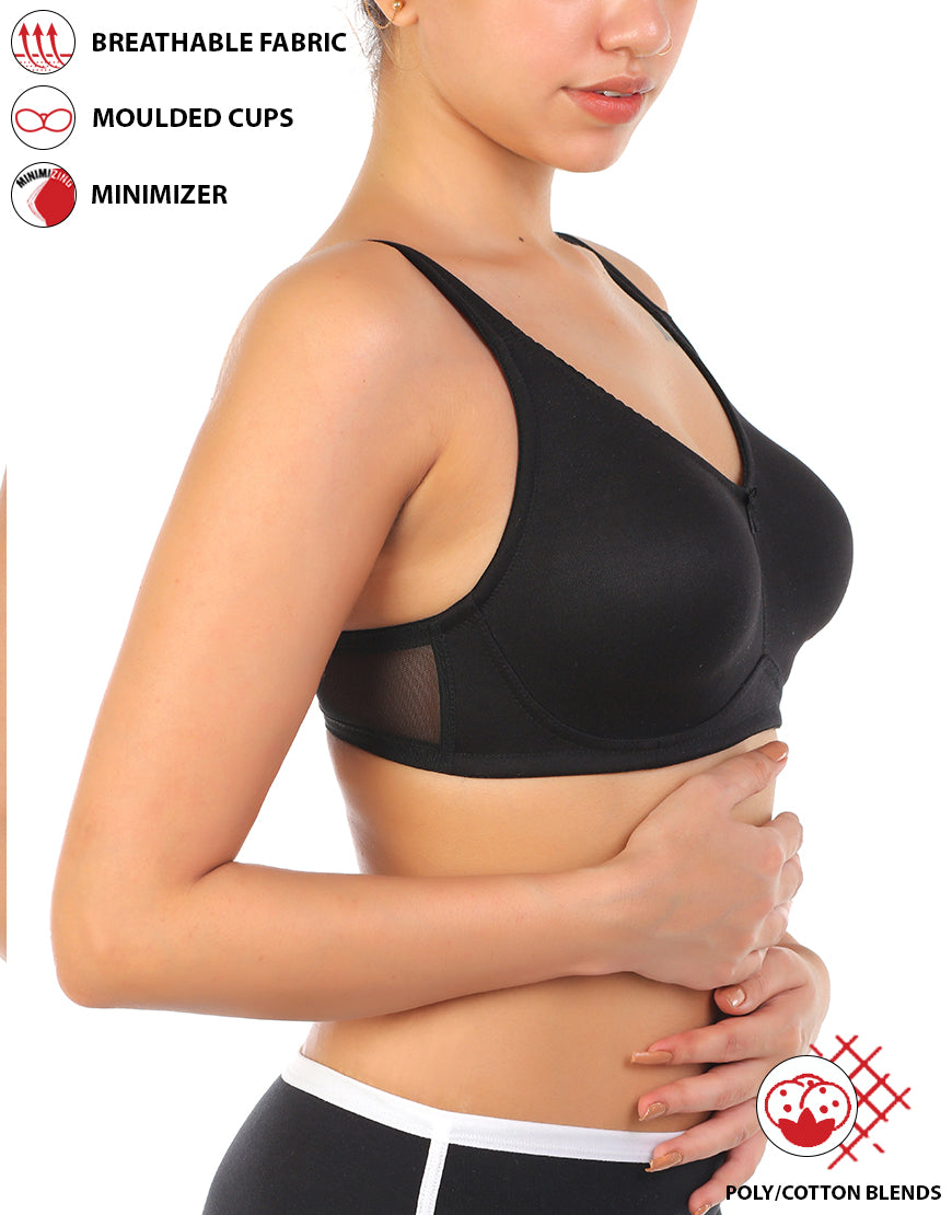 BH mit voller Abdeckung, super Unterstützung, nahtlos geformte Cups, Minimizer – Schwarz