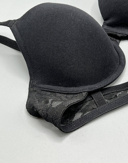 Baumwoll-BH mit Bügel, leicht gepolstert, T-Shirt-Stil – Schwarz