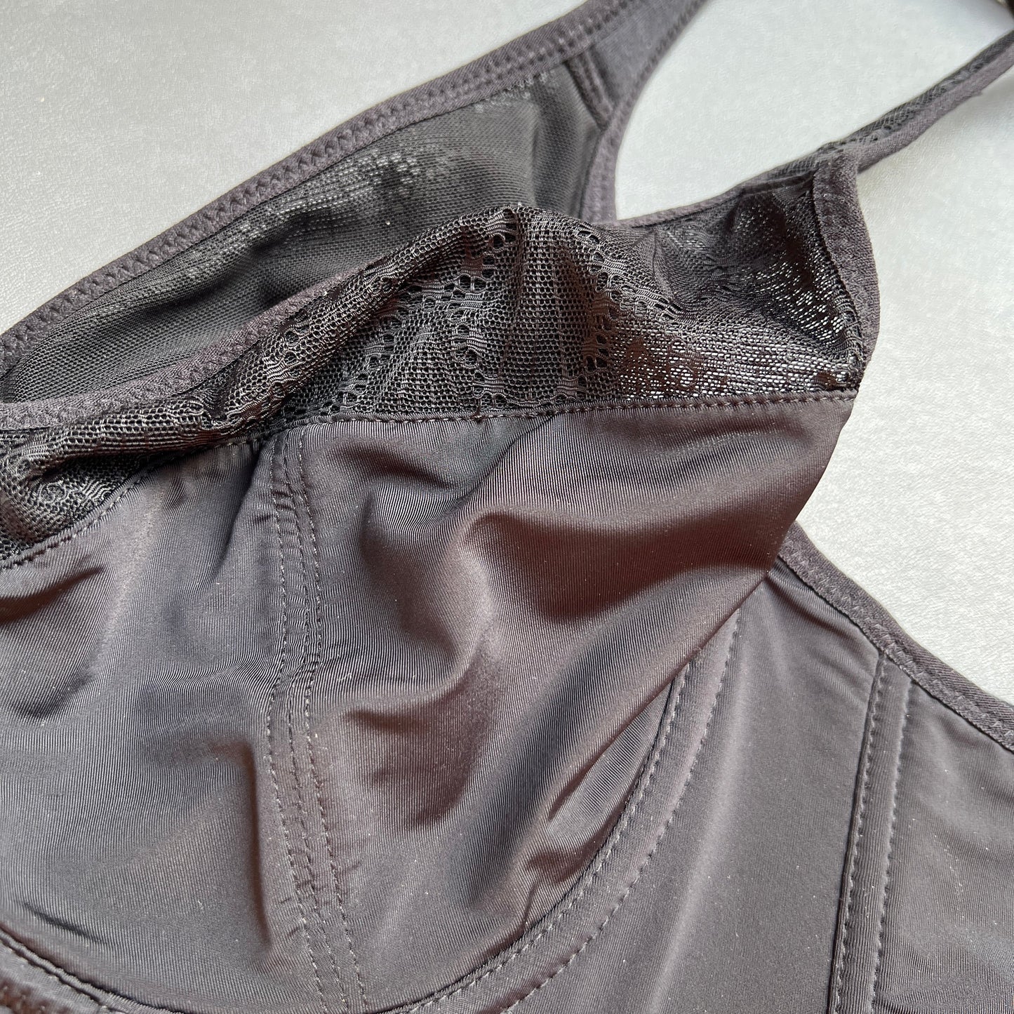 Losha Curvy Doppellagiger Minimizer-Bügel-BH mit Spitzendetail – Schwarz