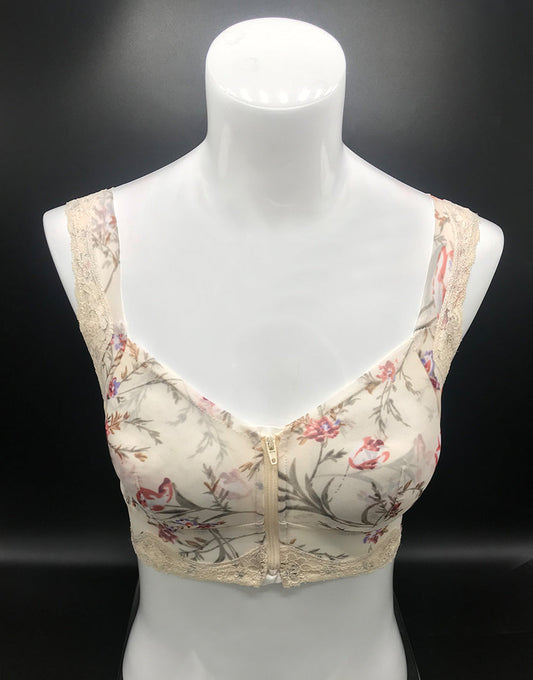Postoperativer BH mit Frontreißverschluss, Blumenmuster und Taschen